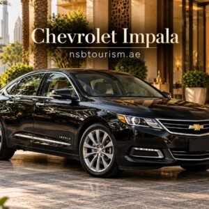 Black Chevrolet Impala sedan for chauffeur service in Dubai and Abu Dhabi with NSB Tourism LLC, suitable for airport transfers, business travel, hourly hire and private journeys.