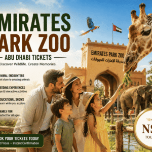 Family enjoying giraffe feeding and wildlife experiences at Emirates Park Zoo Abu Dhabi