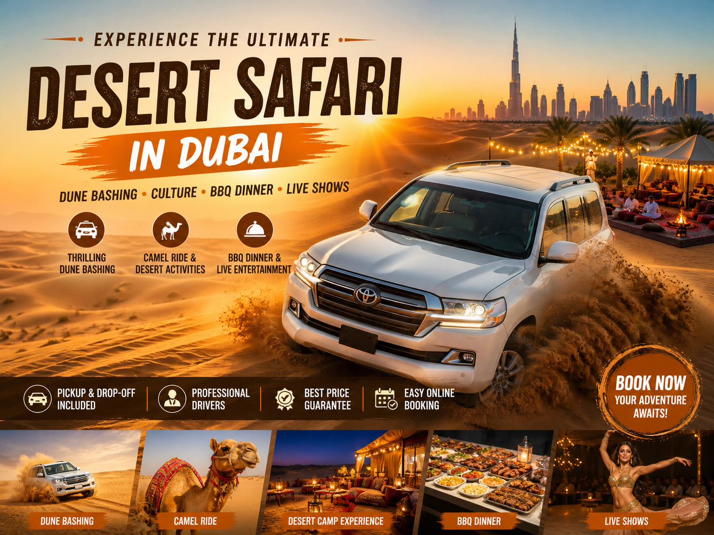 dubai desert safari camp bbq dinner live shows camel ride henna shisha desert camp experience