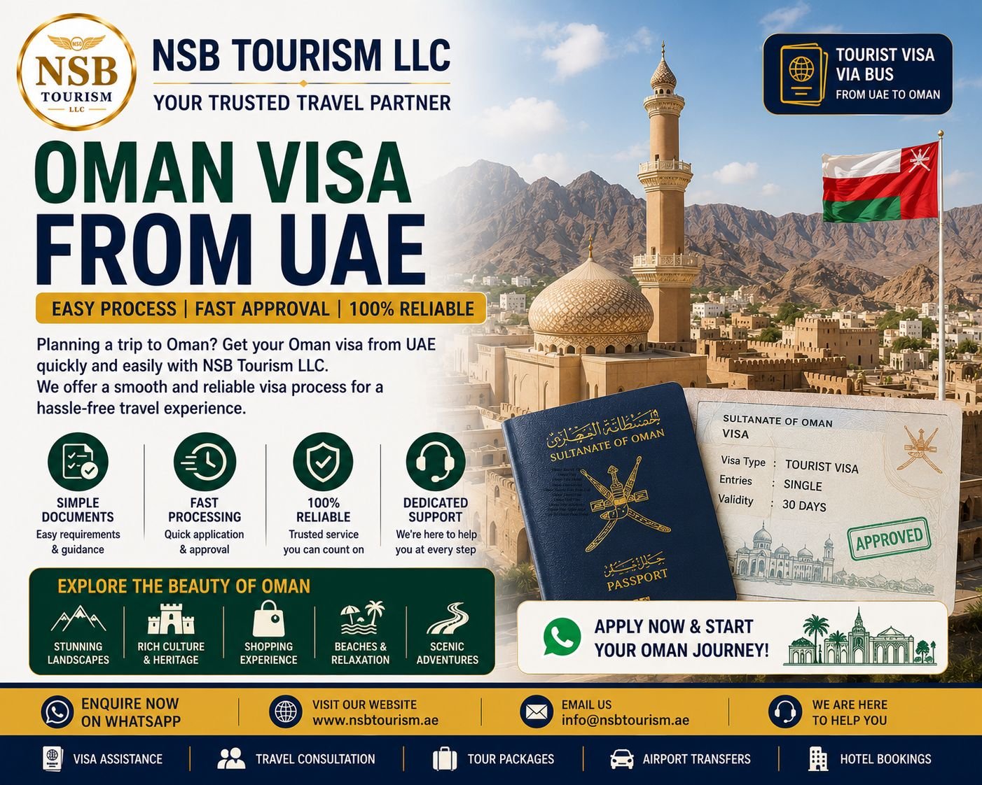 Oman Visa from UAE | NSB Tourism LLC – Fast & Professional Oman Visa Assistance