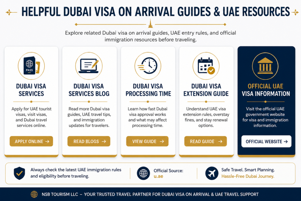 Dubai visa on arrival guide showing UAE entry eligibility rules visa services and immigration information for travelers in 2026