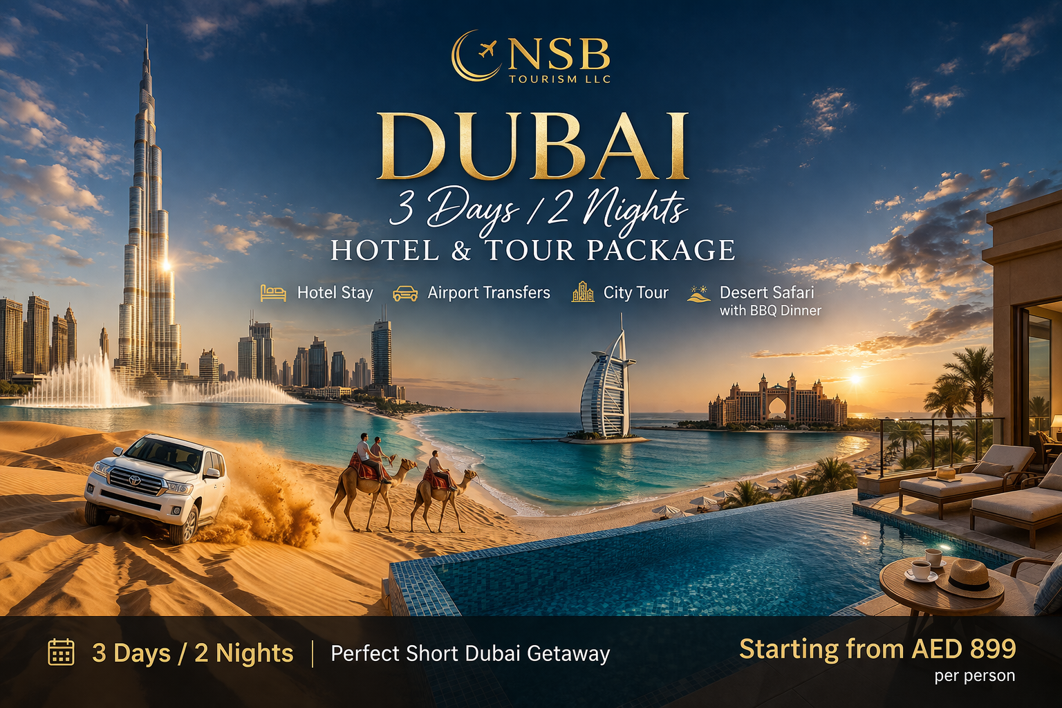 Dubai 2 nights 3 days travel package with hotel and sightseeing