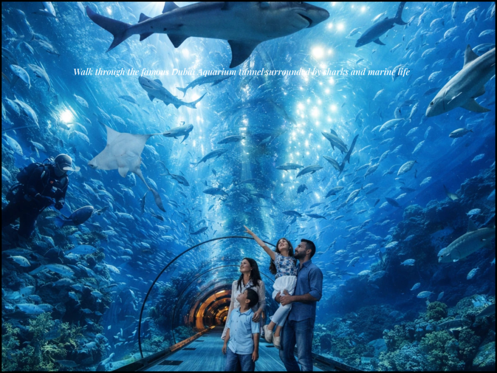 Dubai Aquarium tunnel sharks rays inside Dubai Mall aquarium experience