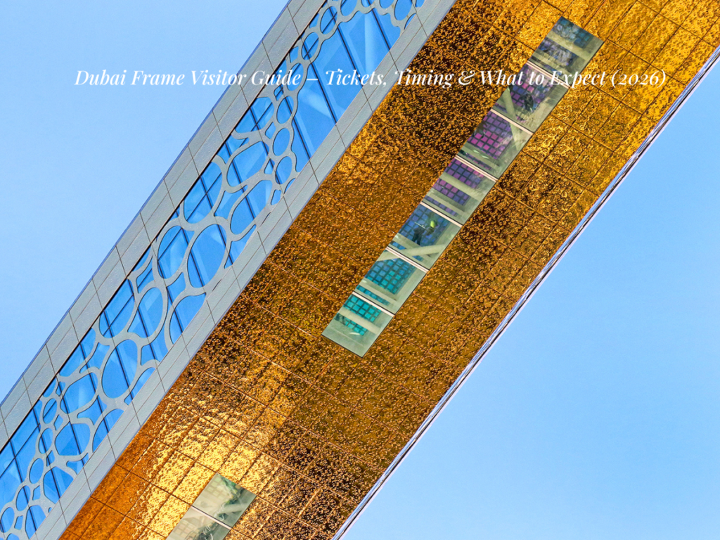 Dubai Frame Zabeel Park full structure golden frame landmark Dubai skyline