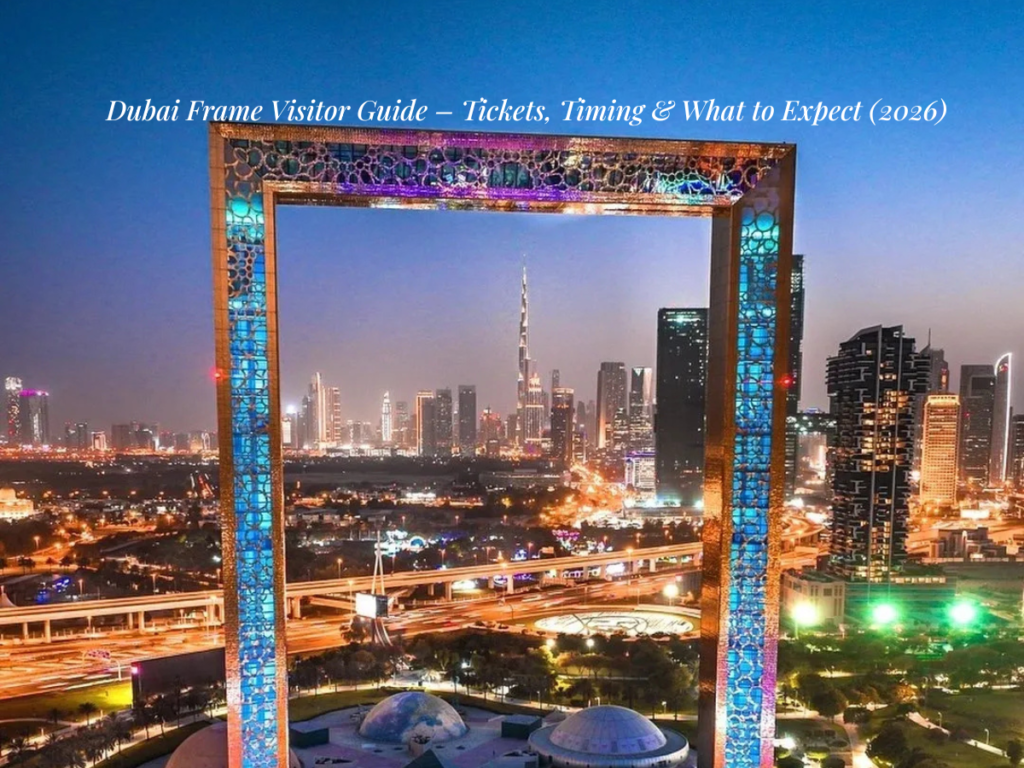 Dubai Frame Zabeel Park full structure golden frame landmark Dubai skyline