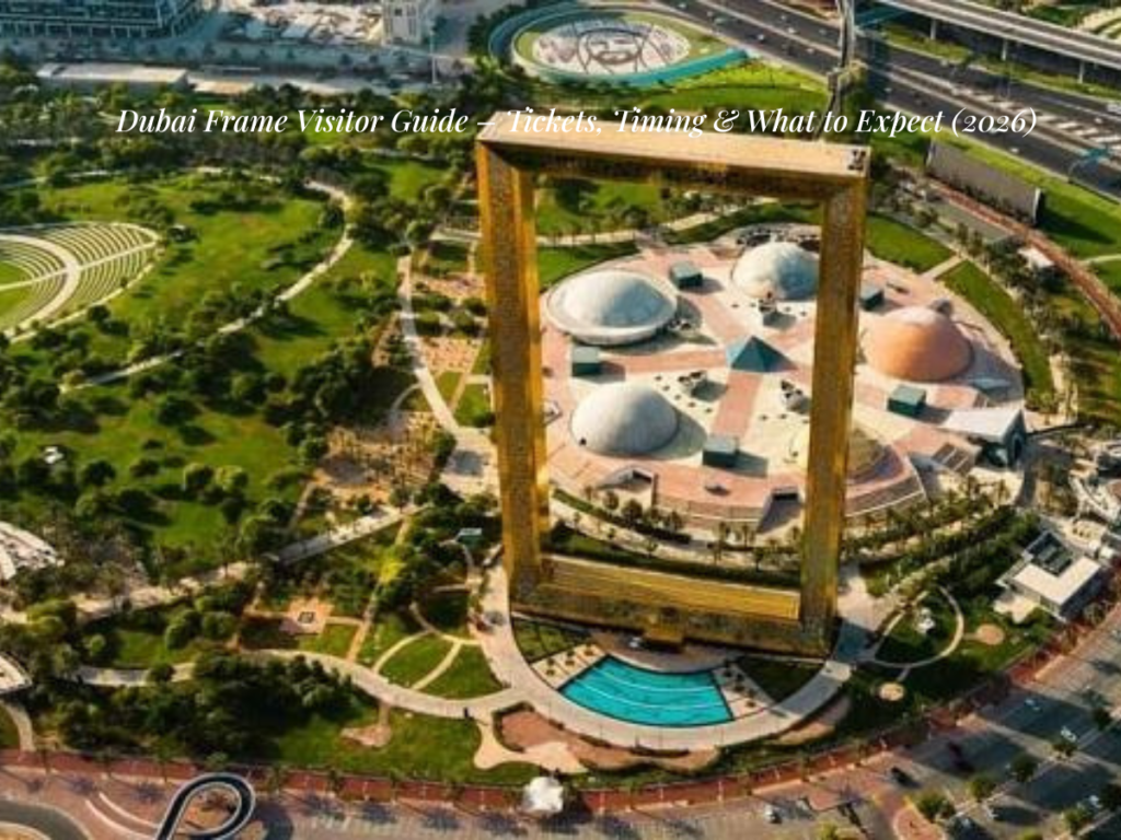 Dubai Frame Zabeel Park full structure golden frame landmark Dubai skyline