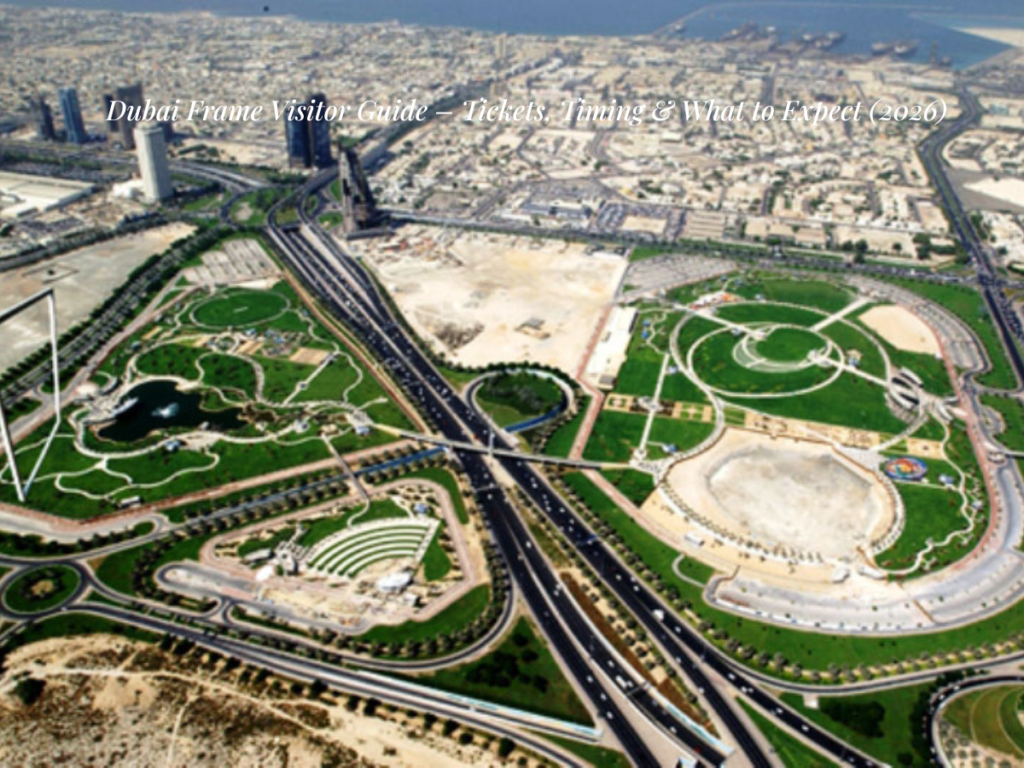 Dubai Frame Zabeel Park full structure golden frame landmark Dubai skyline