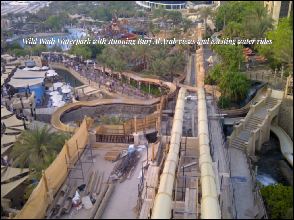 Wild Wadi waterpark Dubai Burj Al Arab view slides main entrance