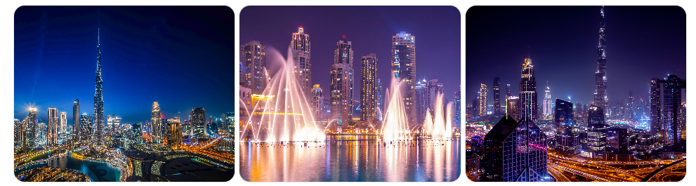 Dubai skyline at night with Burj Khalifa lights showing top Dubai night activities and nightlife experiences in 2026