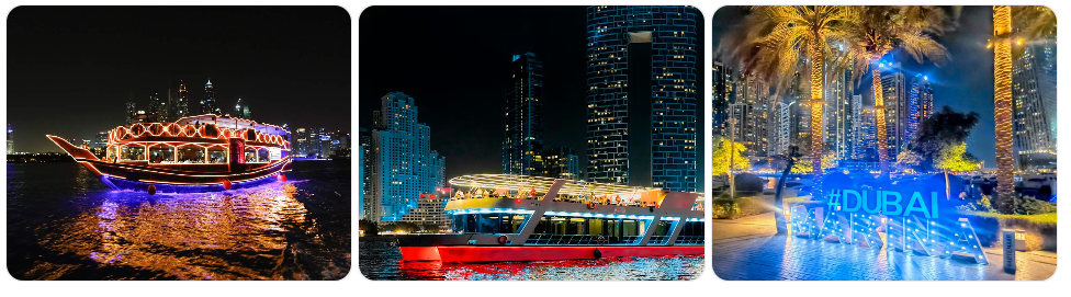 Dubai skyline at night with Burj Khalifa lights showing top Dubai night activities and nightlife experiences in 2026