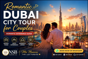 Dubai city tour for couples enjoying romantic sunset view with Burj Khalifa skyline and luxury experience in Dubai