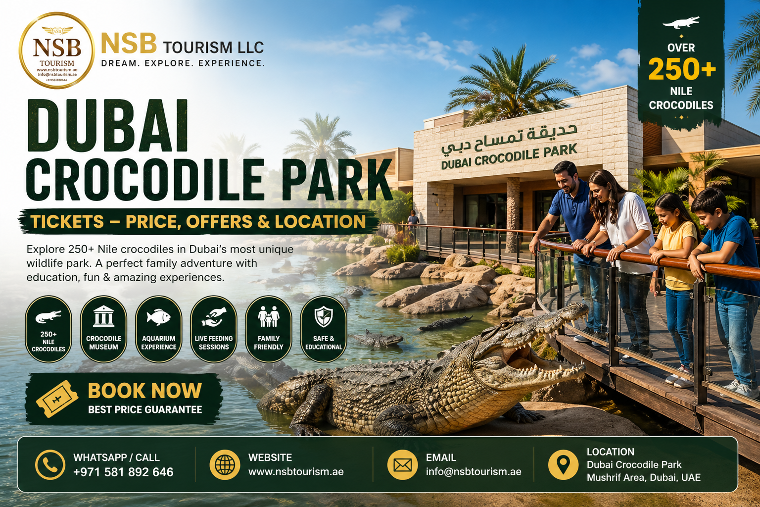 Dubai Crocodile Park tickets crocodiles lagoon Dubai family wildlife attraction UAE