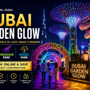 Dubai Garden Glow night lights park Zabeel Park glowing tunnel and dinosaur park Dubai