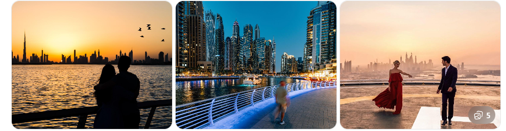 couple enjoying Burj Khalifa view during Dubai city tour for couples at sunset