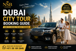 Dubai city tour booking with luxury car and Burj Khalifa view