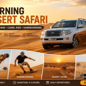 Morning Desert Safari Dubai with 4x4 dune bashing, camel ride, sandboarding, and desert sunrise adventure by NSB Tourism LLC