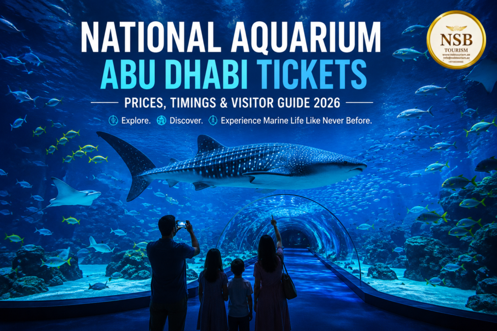 National Aquarium Abu Dhabi Tickets 2026 underwater tunnel experience with whale shark and marine life