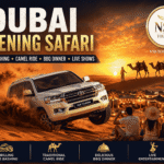 Dubai evening safari featuring 4x4 dune bashing, camel caravan, desert camp, BBQ dinner, live entertainment, and sunset desert adventure by NSB Tourism LLC