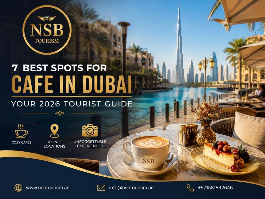 Cafe in Dubai featuring a luxury waterfront café, specialty coffee, desserts, and Burj Khalifa skyline in 2026
