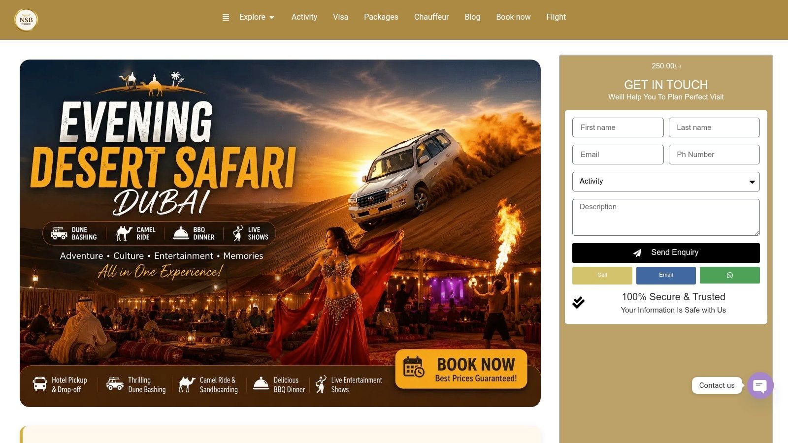 Evening Desert Safari Dubai – BBQ Dinner, Dune Bashing & Live Shows