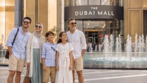 Dress code in Dubai Mall guide showing tourists wearing modest clothing while shopping inside Dubai Mall, with outfit ideas and dress guidelines for visitors in 2026.