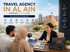 Travel agency in Al Ain helping customers with flight bookings, hotel reservations, tourist visas, attraction tickets, airport transfers, and UAE holiday planning.
