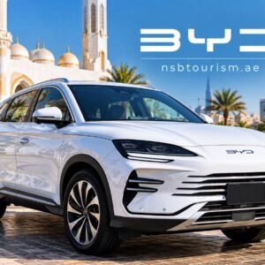 White BYD SUV for chauffeur service in Dubai and Abu Dhabi with NSB Tourism LLC