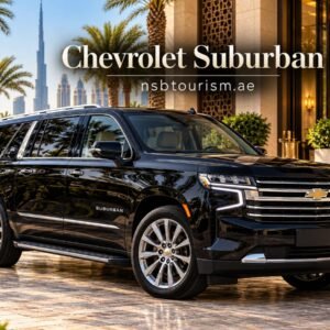 Black Chevrolet Suburban SUV for chauffeur service in Dubai and Abu Dhabi with NSB Tourism LLC.