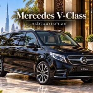 Black Mercedes V-Class luxury MPV for chauffeur service in Dubai and Abu Dhabi with NSB Tourism LLC.