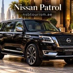Black Nissan Patrol luxury SUV for chauffeur service in Dubai and Abu Dhabi with NSB Tourism LLC.