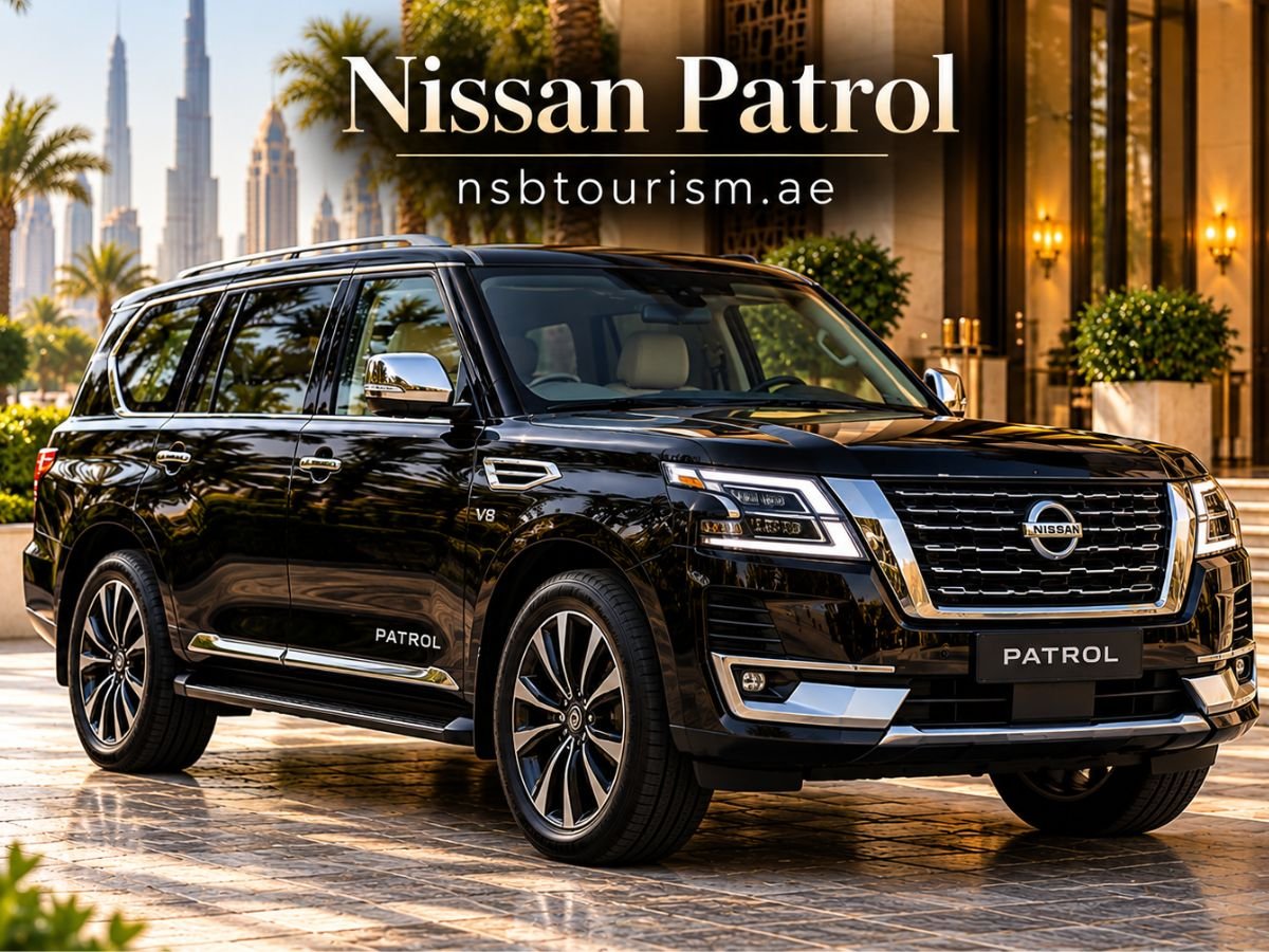 Black Nissan Patrol luxury SUV for chauffeur service in Dubai and Abu Dhabi with NSB Tourism LLC.