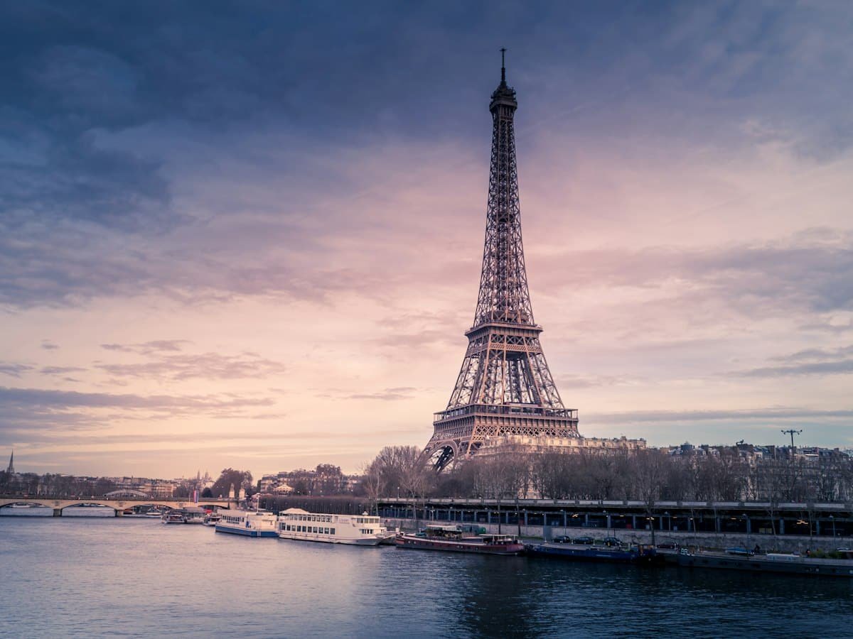 Eiffel Tower rising above the rooftops of Paris