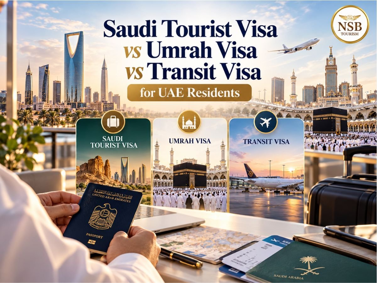 Saudi tourist visa vs Umrah visa UAE comparison with transit visa options for UAE residents