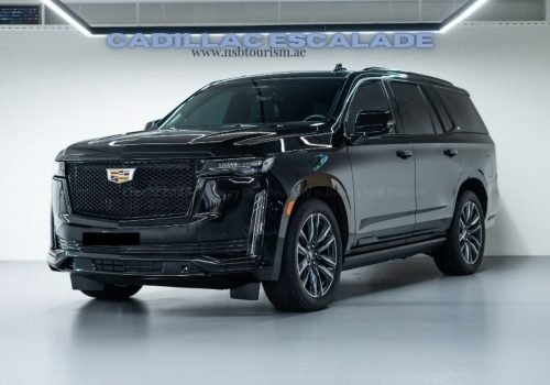 Black Cadillac Escalade premium SUV for chauffeur service in Dubai and Abu Dhabi with NSB Tourism LLC.
