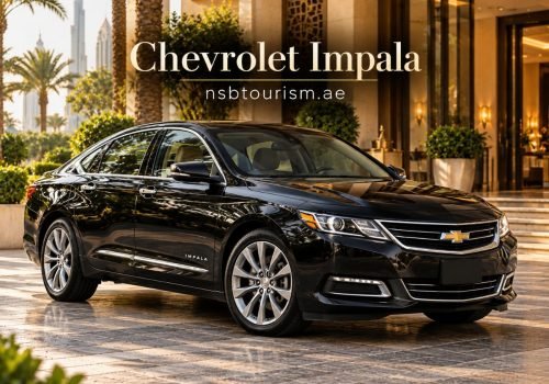 Black Chevrolet Impala sedan for chauffeur service in Dubai and Abu Dhabi with NSB Tourism LLC, suitable for airport transfers, business travel, hourly hire and private journeys.