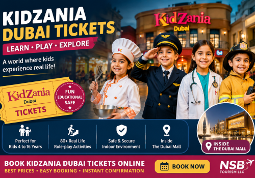 Children enjoying role-play activities at KidZania Dubai inside Dubai Mall with pilot, doctor, chef, and firefighter costumes
