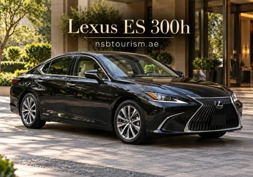 Lexus ES 300h Chauffeur Service in Dubai and Abu Dhabi by NSB Tourism, featuring a black luxury sedan for airport transfers, business travel, hourly hire, and private chauffeur journeys.