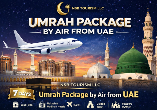 Book Umrah package by air from UAE with complete travel, visa and ziarat services
